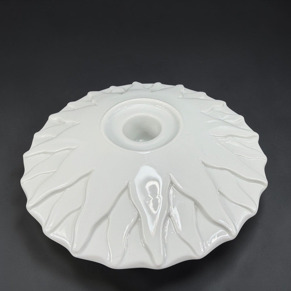 Hutschenreuther Germany White Porcelain Sunburst Petal Candlestick Holder 5in
